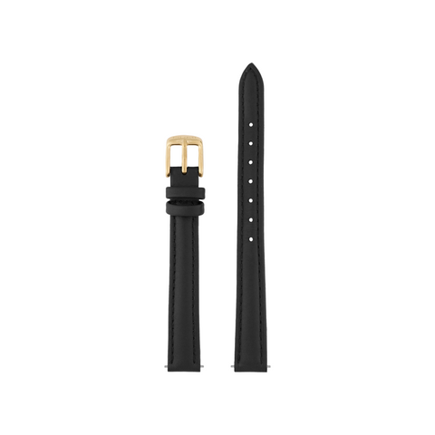 Black leather bracelet for watch with 14k gold buckle. 12mm width.
