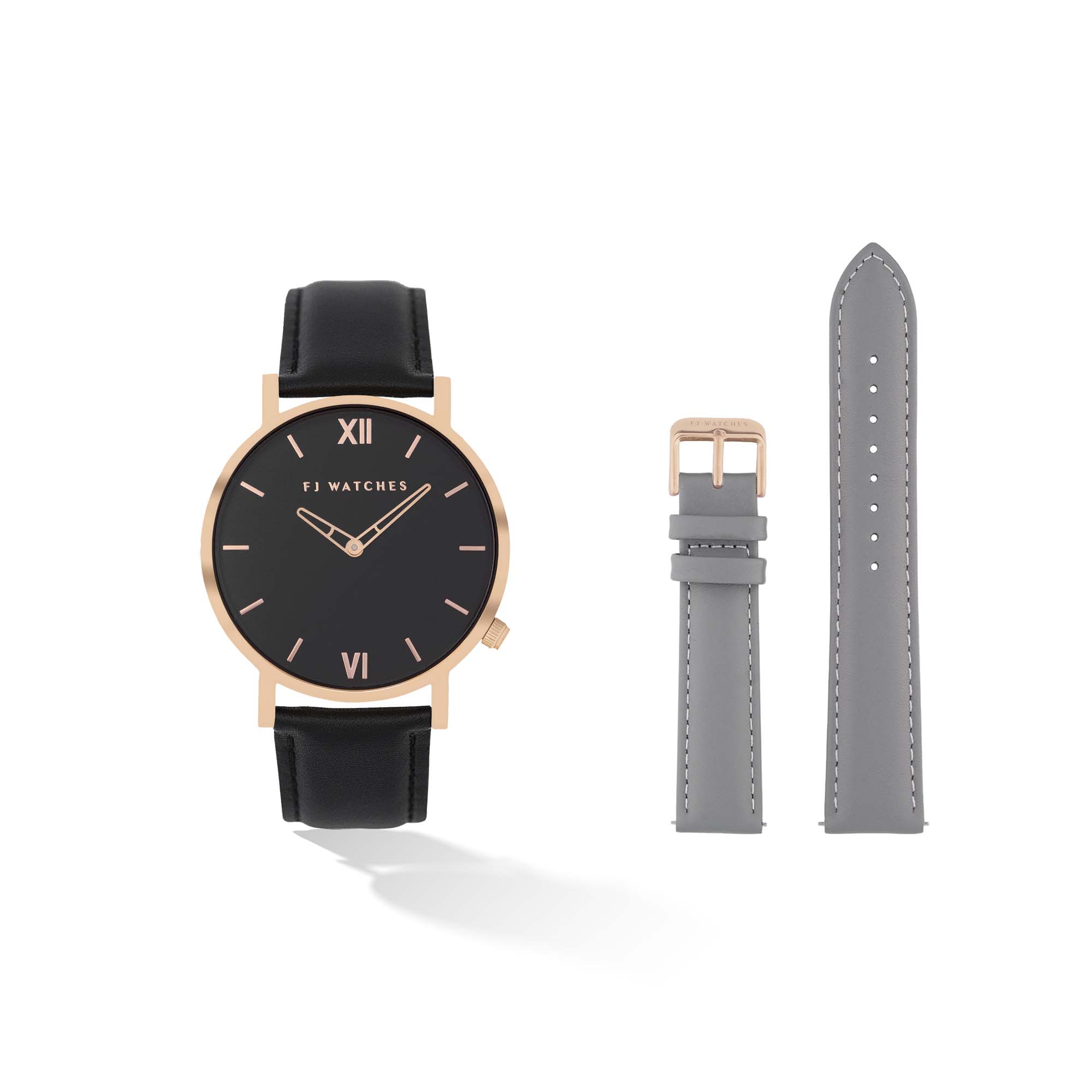 Discover the Golden Moon set, a 42mm men watch from Five Jwlry. Equipped with a minimalist black and rose gold dial. In this special edition, this watch comes with two leathers, one black leather and one gray. The perfect gift!