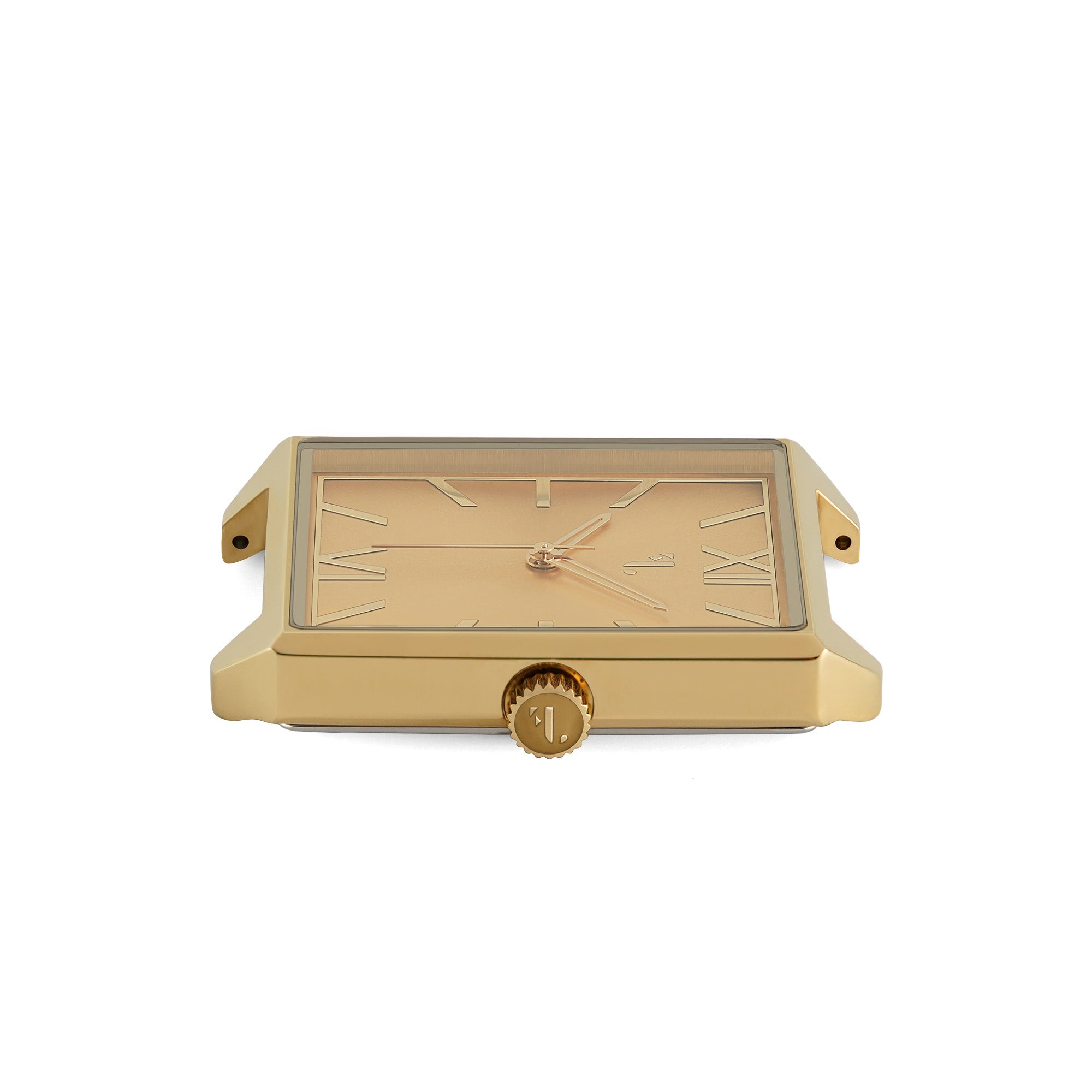 Men's monochrome gold watch with a modern square design and a sleek minimalist dial. This watch is designed in Montreal by Five Jwlry, it is equipped with a quartz mechanism and it has a water resistance of 5ATM!