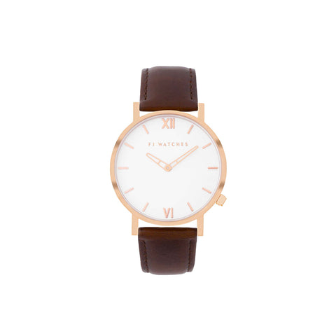 Discover Golden Sun, a 36 mm women's watch from Five Jwlry with a white and rose gold dial. This one can be paired with a wide variety of leather colors, such as black, white, pink, red, blue, gray, tan, brown and beige