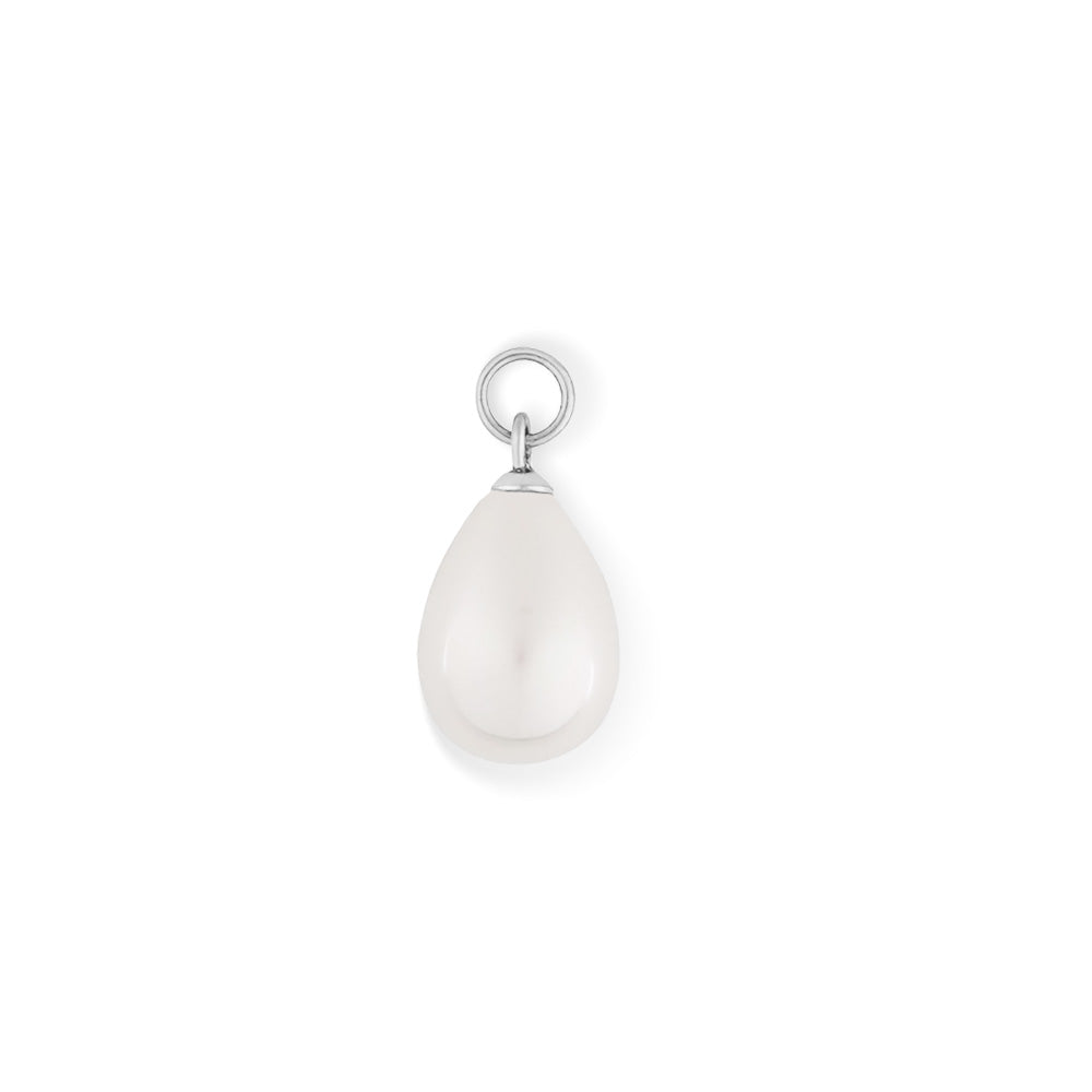 Natural white pearl hoop earring charm by Five Jwlry. A versatile accessory to enhance your earrings, available in 14k gold or silver. Made from water-resistant 316L stainless steel. Hypoallergenic with a 2-year warranty.