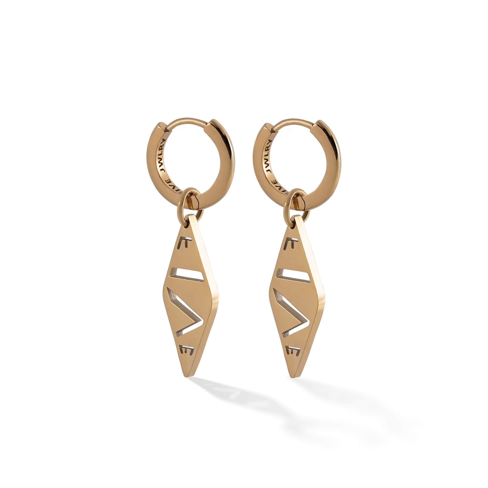 SOCA men's earring by Five Jwlry. A sleek 13mm hoop, enhanced with the signature FIVE lozenge hoop charm. Option to choose between a single earring or a pair. Available in 14k gold or silver, crafted from water-resistant 316L stainless steel. Hypoallergenic with a 2-year warranty.