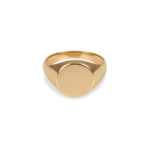 Allos men's ring by Five Jwlry. A round signet ring with a minimalist design, available in 18k gold, silver, and black. Crafted from water-resistant 316L stainless steel. Hypoallergenic with a 2-year warranty.