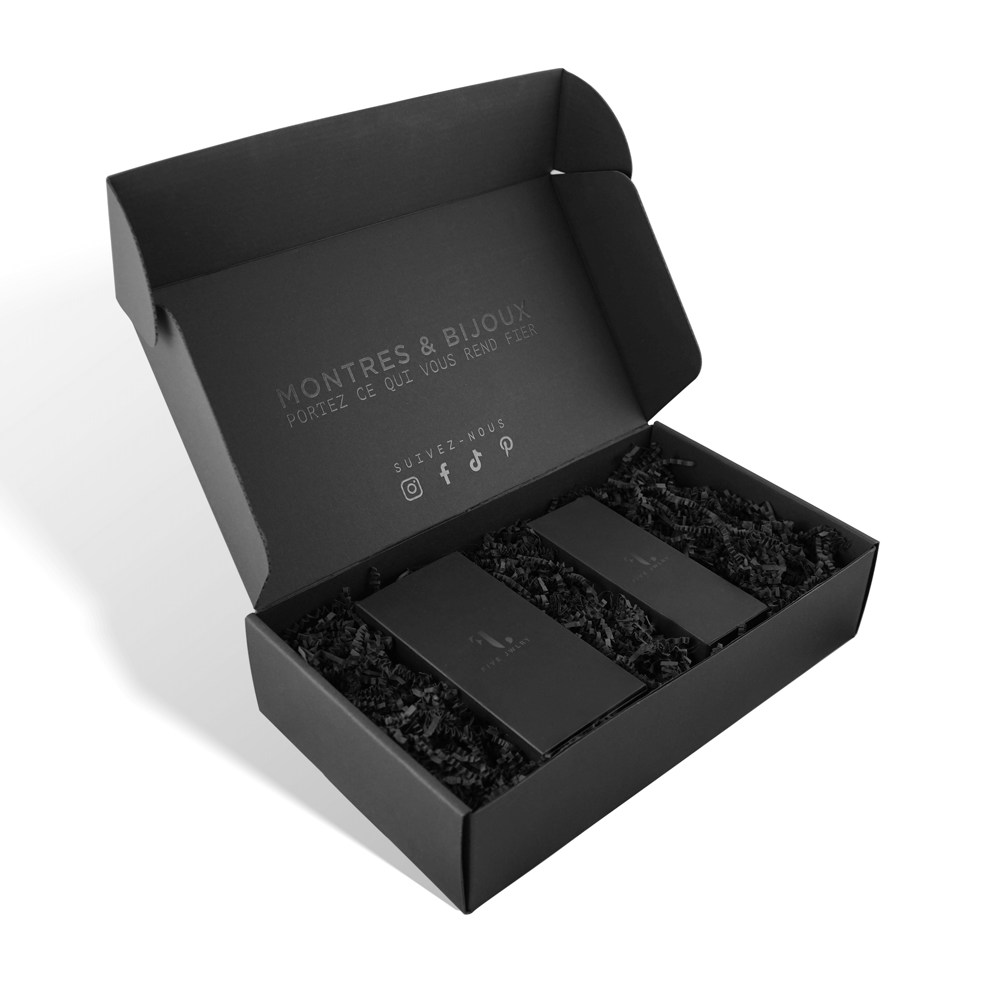 Holiday Watch Set Box by Five Jwlry. A perfect Christmas gift set featuring a stylish watch with two interchangeable bracelets, offering versatility and elegance for the festive season.