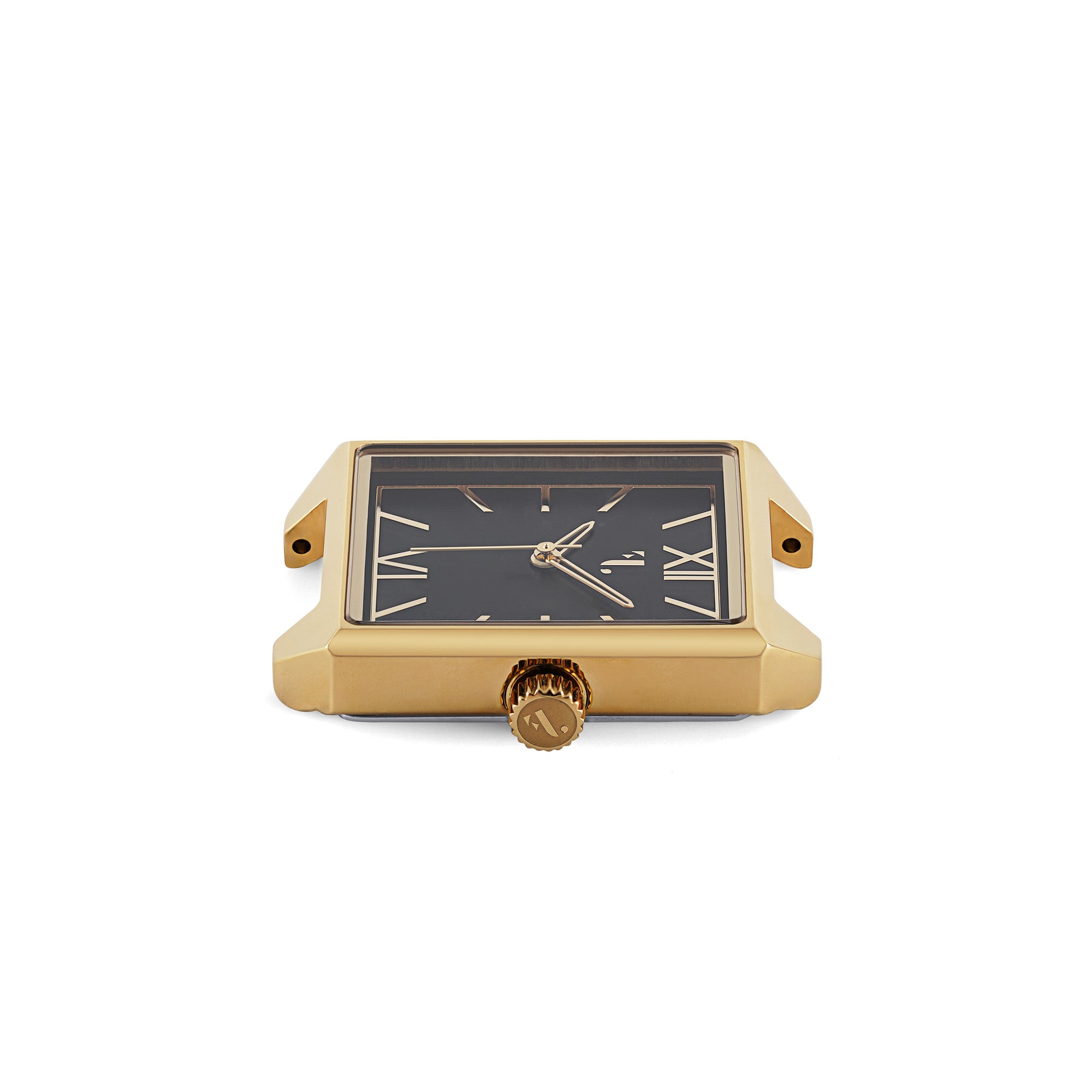 Brera watch. It is made of a square 14k gold case and a black dial. It is the ideal watch for a women, with its three hands, its quartz mechanism, its water resistance and its 2 year warranty.