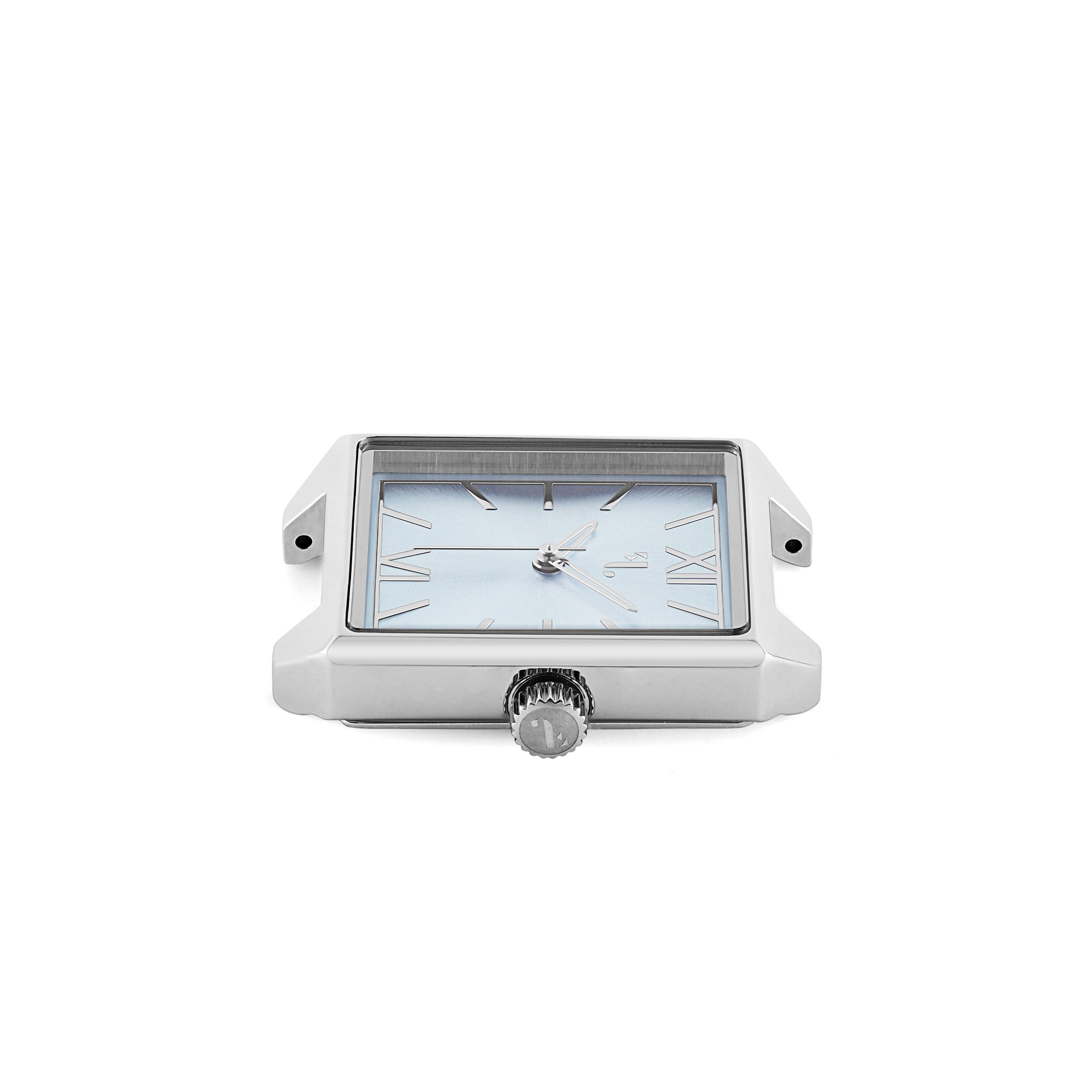 Pacific heights watch. It is made of a square silver case and a baby blue dial. It is the ideal watch for a women, with its three hands, its quartz mechanism, its water resistance and its 2 year warranty.