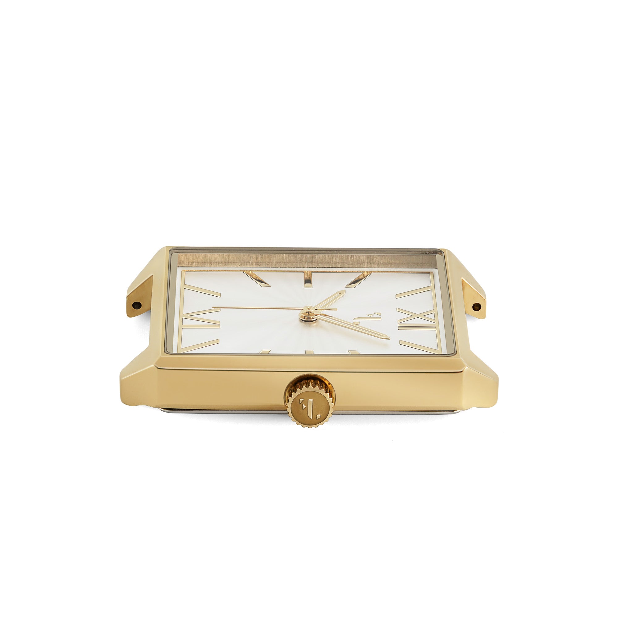 Prati watch. It is made of a square 14k gold plated case and a shiny silver dial. It is the ideal watch for a man, with its three hands, its quartz mechanism, its water resistance and its 2 year warranty.