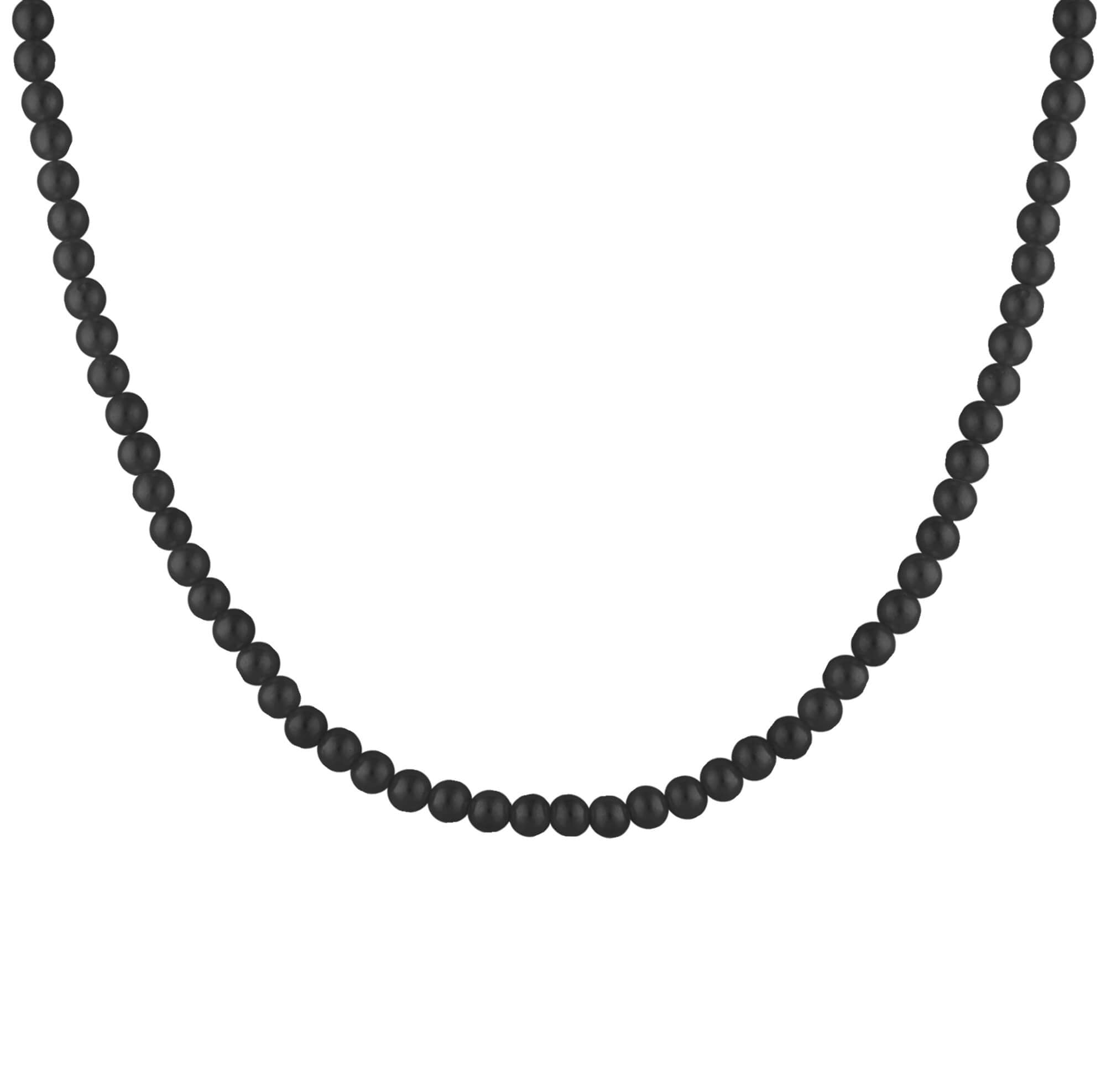 Dark Var women's necklace by Five Jwlry, designed with black onyx stone pearls complemented by a black stainless steel buckle. Available in sizes 45cm and 50cm. Crafted from water-resistant 316L stainless steel. Hypoallergenic with a 2-year warranty.
