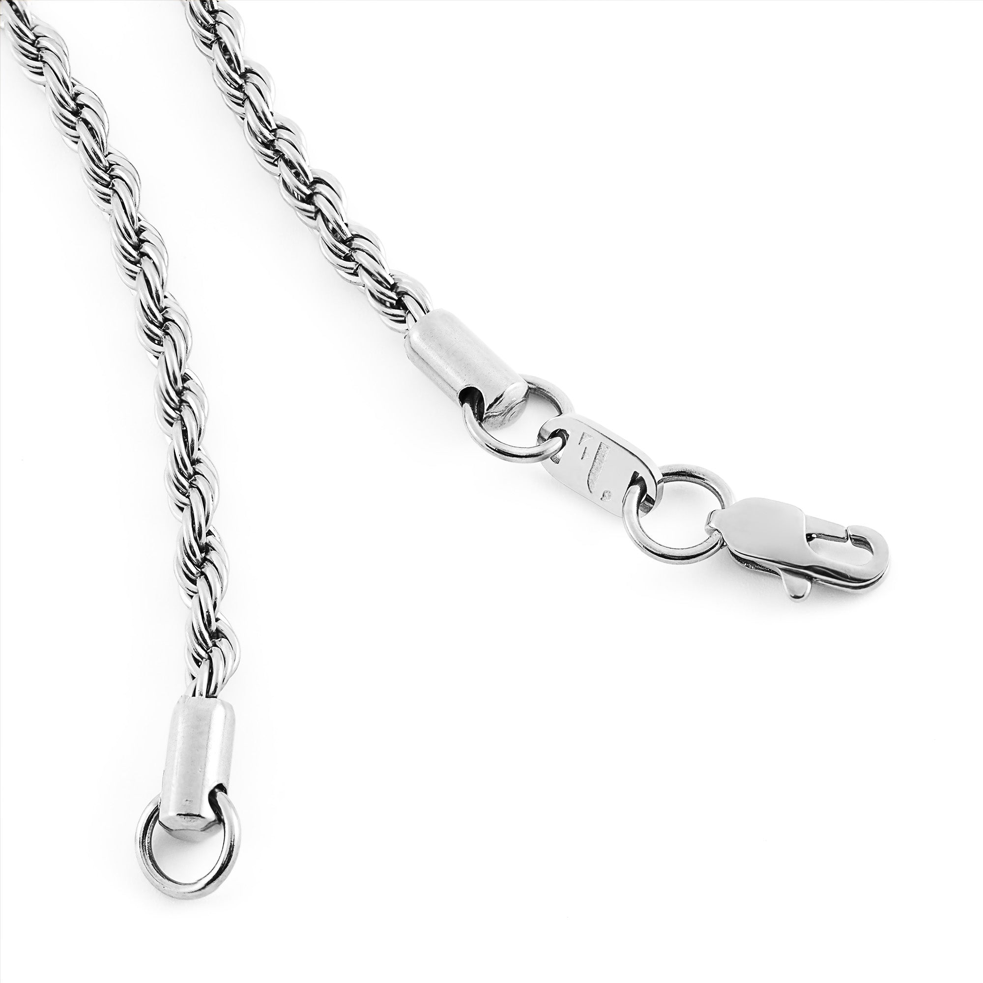 Donna women's necklace by Five Jwlry, crafted from a bold 3.5mm French rope twisted chain in silver-colored, water-resistant 316L stainless steel. Available in sizes 45cm and 50cm. Hypoallergenic with a 2-year warranty.