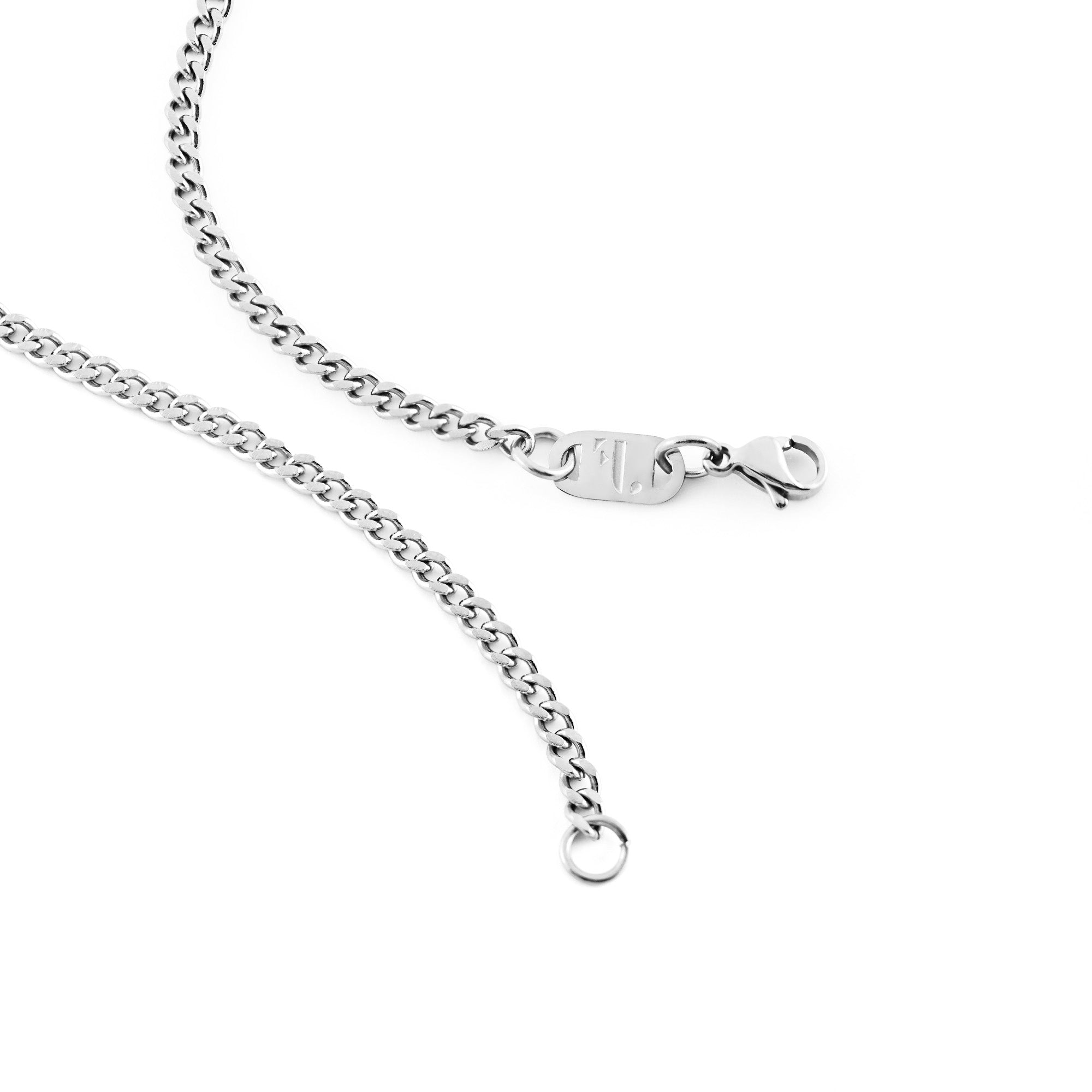 St-Laurent men's necklace by Five Jwlry, featuring a thin 3mm flat Cuban chain in silver stainless steel. Hypoallergenic, waterproof, and backed by a 2-year warranty.