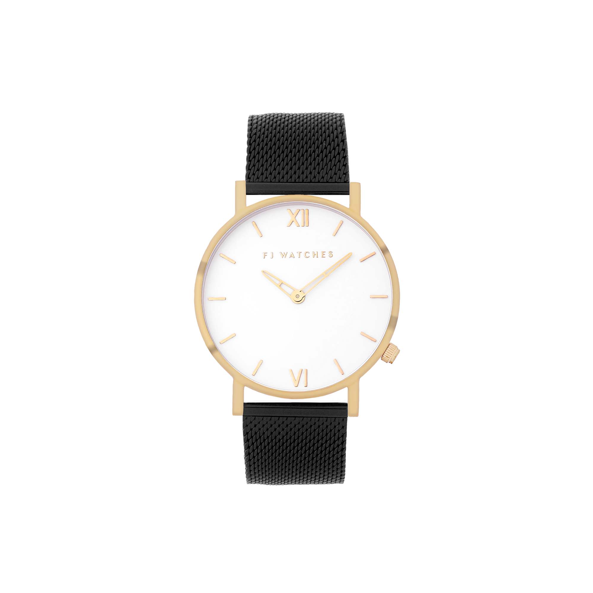 Discover Sunlight, a 42mm men's watch in gold and white signed Five Jwlry. This one is accompanied by a gold or black mesh bracelet.