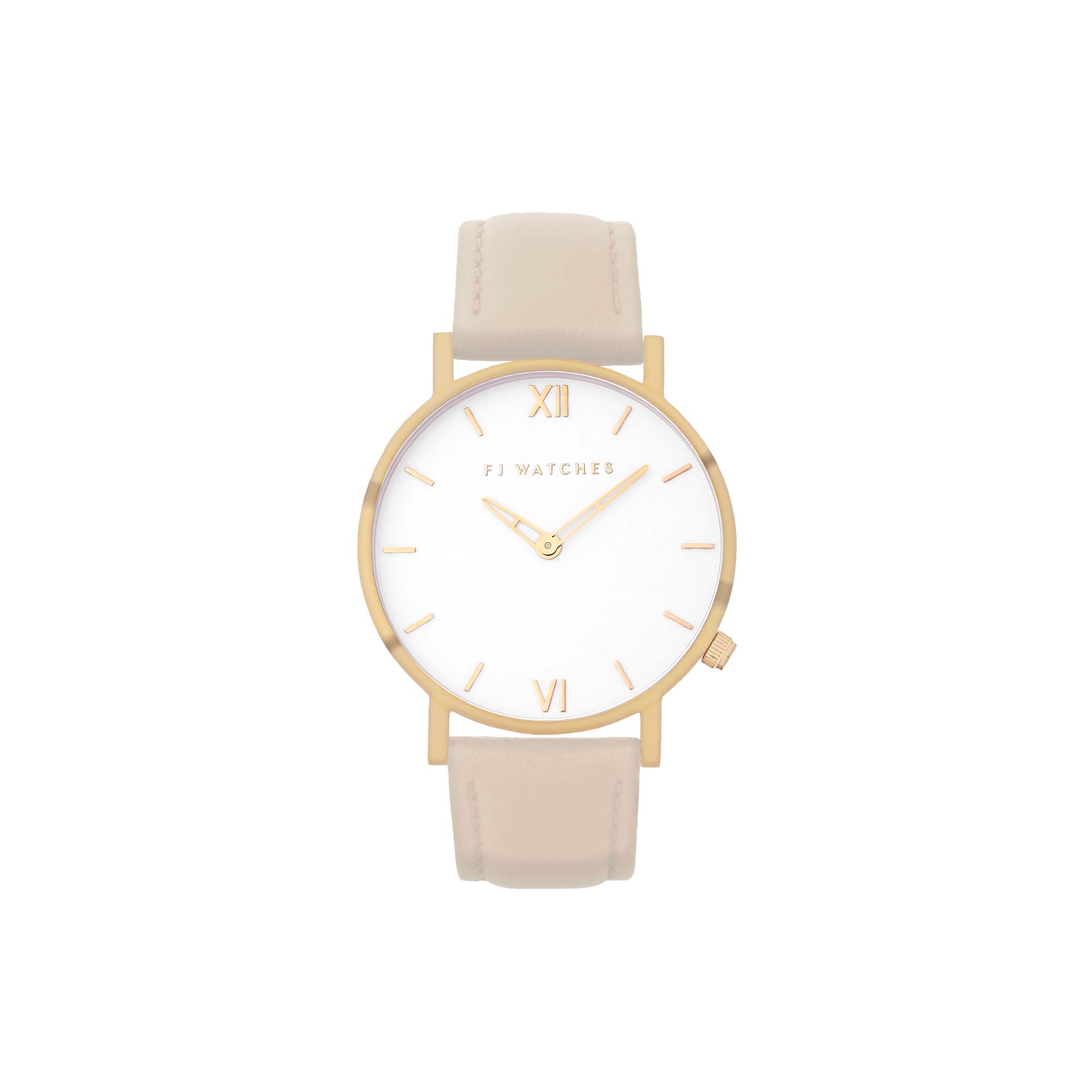 Discover Sunlight, a 36mm women's watch in gold and white signed Five Jwlry. This one is accompanied by beige leather bracelet.