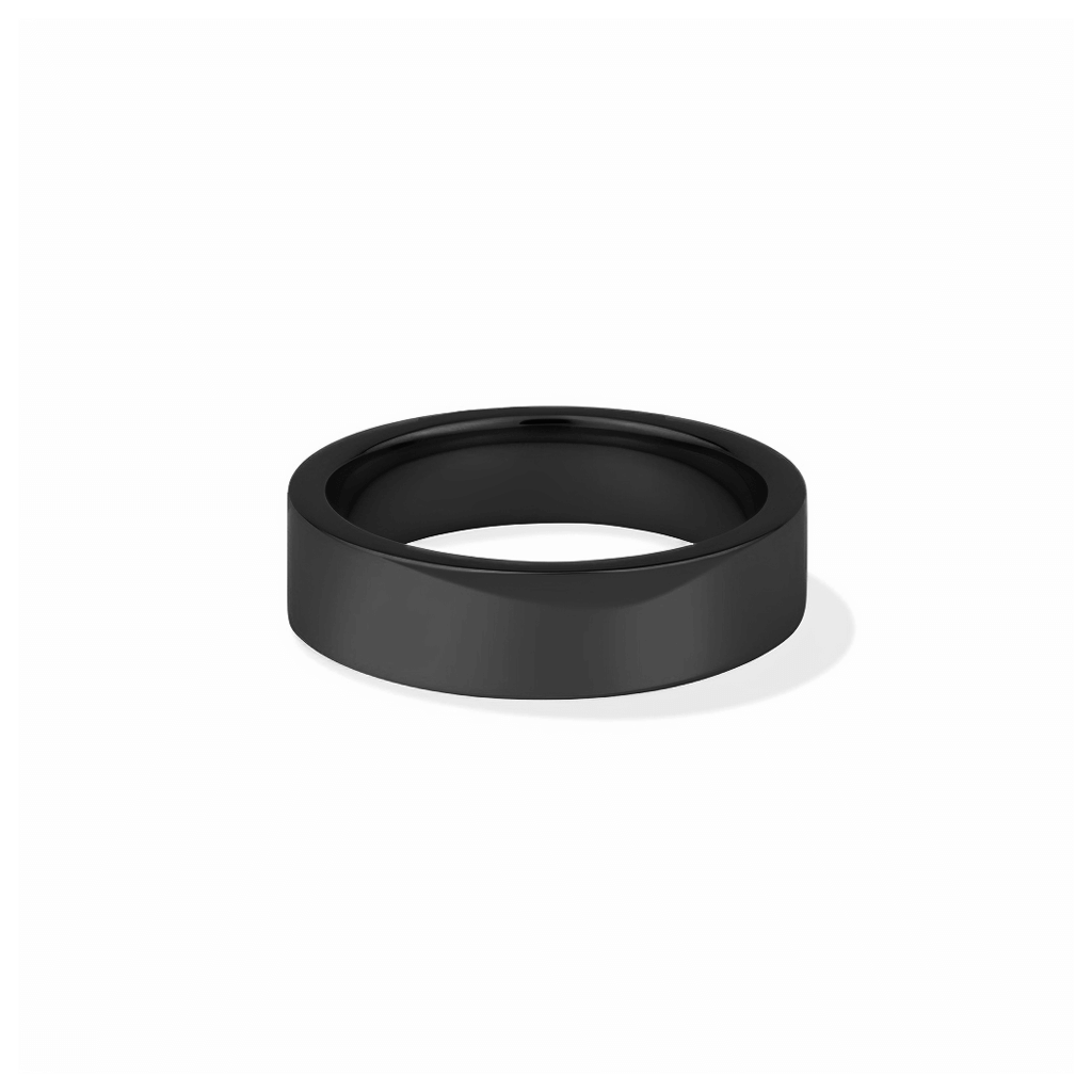 fj watches minimalist band ring men wide flat engraved logo 6mm voje stainless steel five jwlry bijou jewelry acier inoxydable bague noir black