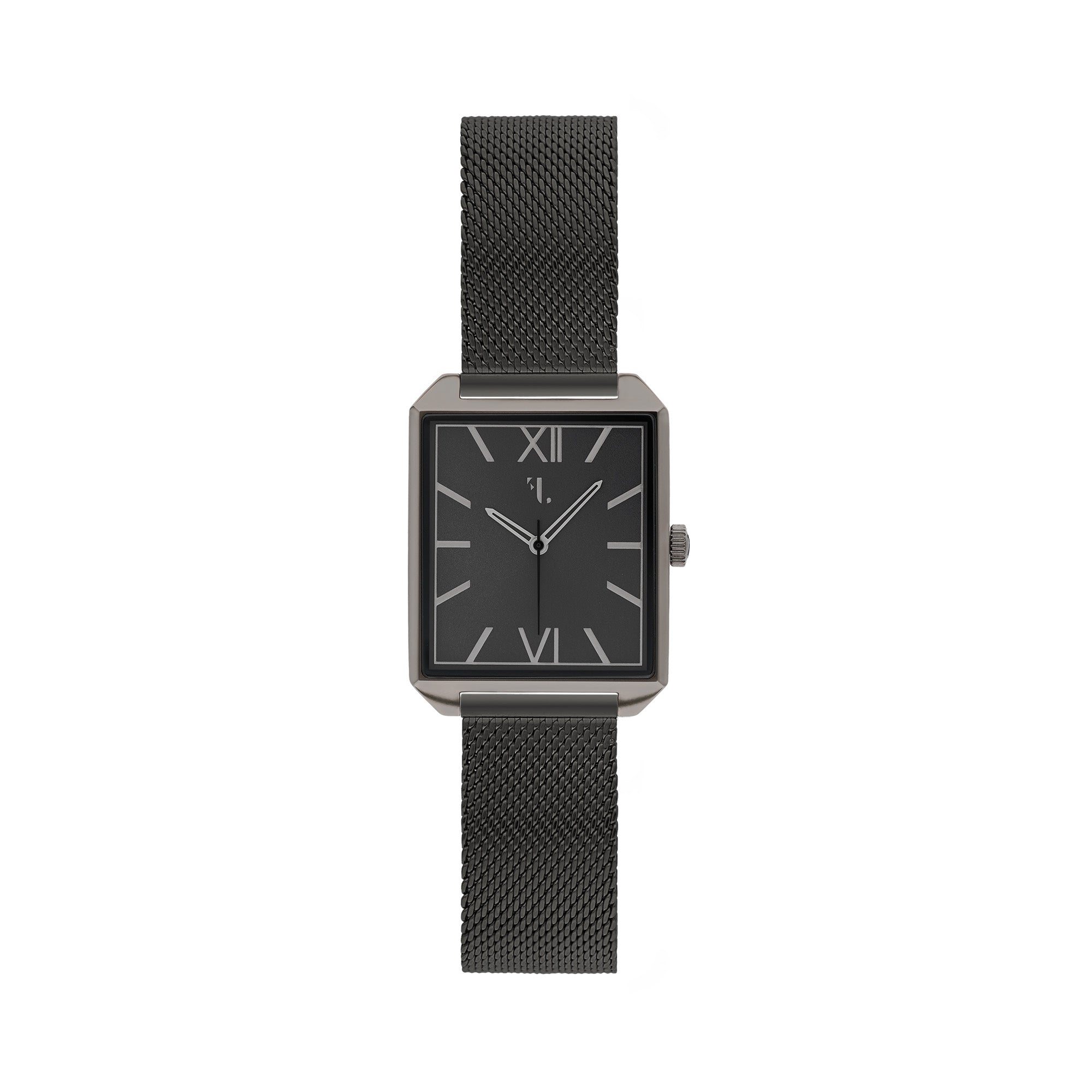 West End watch with mesh band from Five Jwlry. It is made of a square black steel case, a black dial and gray numbers. It is the ideal watch for a man, with its three hands, its quartz mechanism, its water resistance and its 2 year warranty.