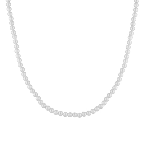 Baby Var women's necklace by Five Jwlry, designed with 4mm white glass bead pearls complemented by a silver stainless steel buckle. Adjustable in size from 37cm to 42cm with a 5cm extension. Crafted from water-resistant 316L stainless steel. Hypoallergenic with a 2-year warranty