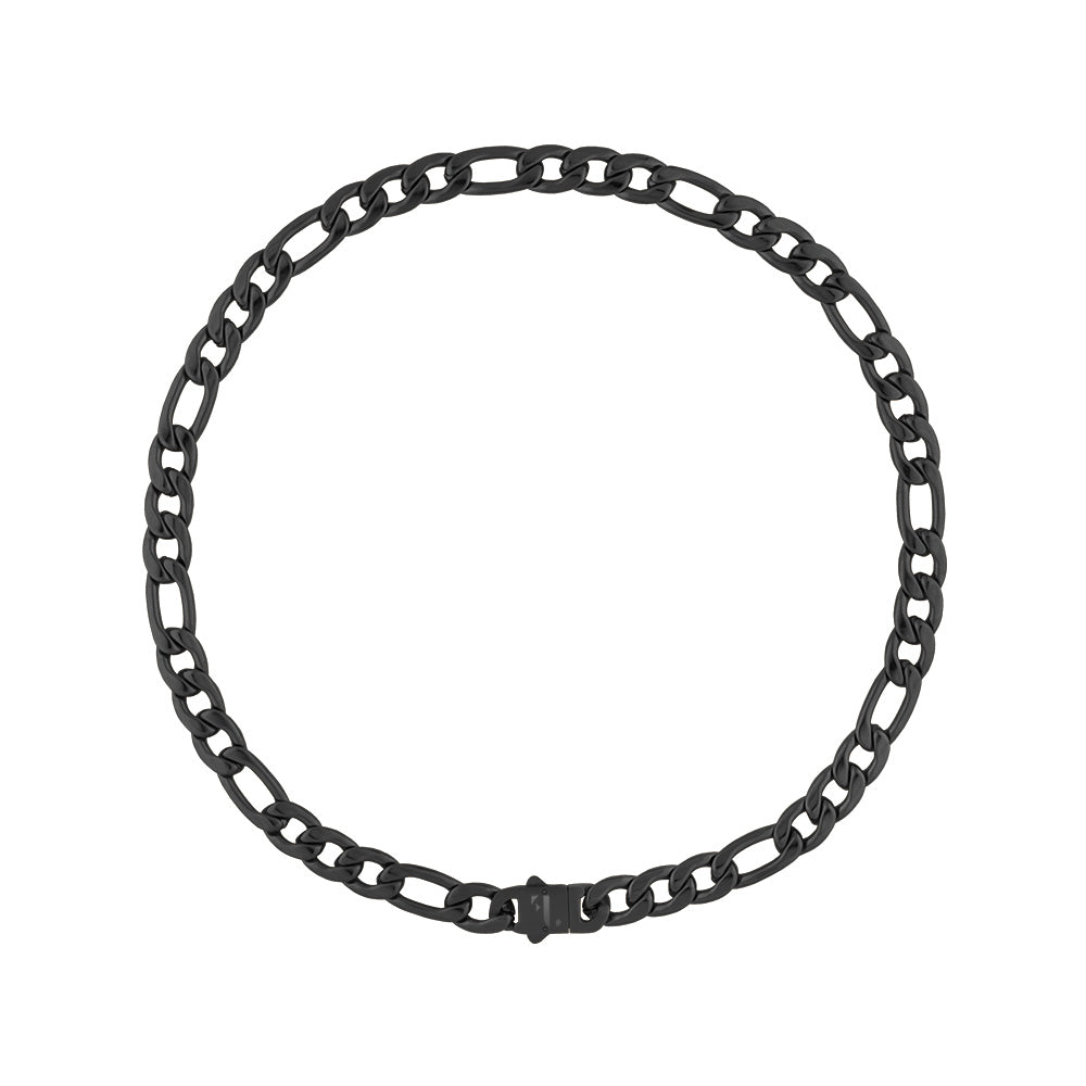 Berg men's necklace by Five Jwlry, featuring a bold 9mm smooth figaro chain in black, made from water-resistant 316L stainless steel. Offered in sizes 45cm and 50cm. Hypoallergenic with a 2-year warranty.