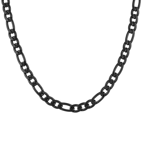 Berg men's necklace by Five Jwlry, featuring a bold 9mm smooth figaro chain in black, made from water-resistant 316L stainless steel. Offered in sizes 45cm and 50cm. Hypoallergenic with a 2-year warranty.