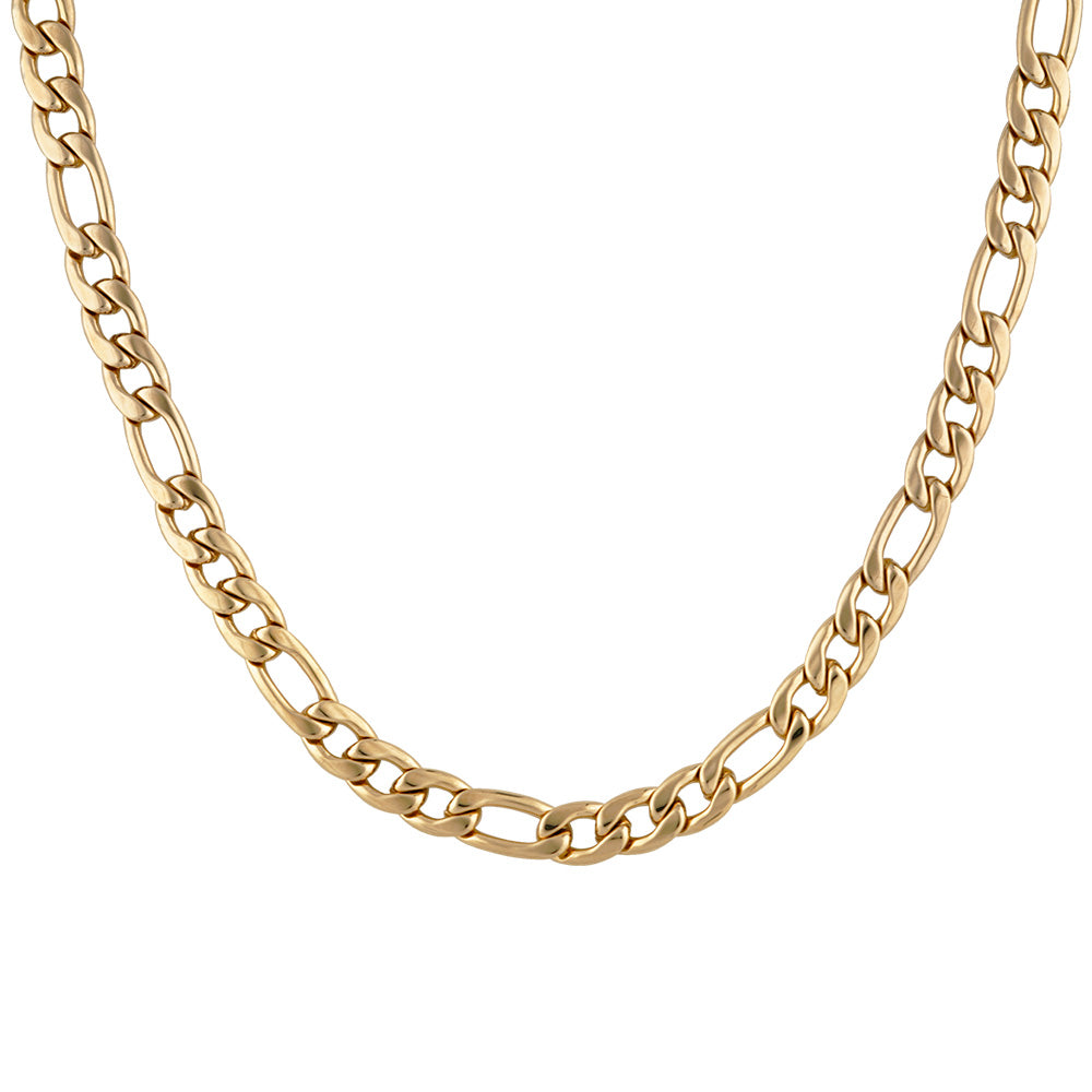 Berg men's necklace by Five Jwlry, featuring a bold 9mm smooth figaro chain in 14k gold, made from water-resistant 316L stainless steel. Offered in sizes 45cm and 50cm. Hypoallergenic with a 2-year warranty.
