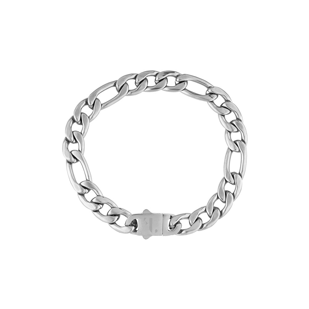 Berg men's bracelet by Five Jwlry, featuring a bold 9mm smooth figaro chain in silver, made from water-resistant 316L stainless steel. Offered in sizes 20cm and 23cm. Hypoallergenic with a 2-year warranty.