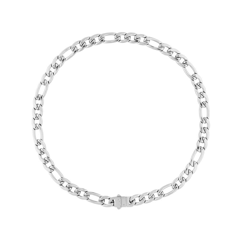 Berg women's necklace by Five Jwlry, featuring a bold 9mm smooth figaro chain in silver, made from water-resistant 316L stainless steel. Offered in sizes 45cm. Hypoallergenic with a 2-year warranty.