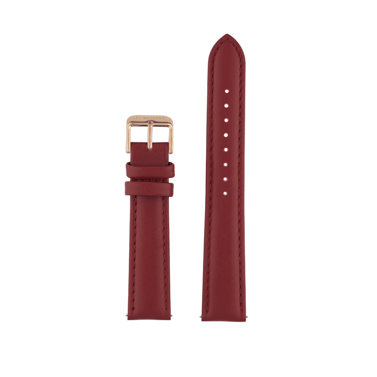 red burgundy strap band leather watch FJ Watches 18mm 20mm easy release rosegold rose gold