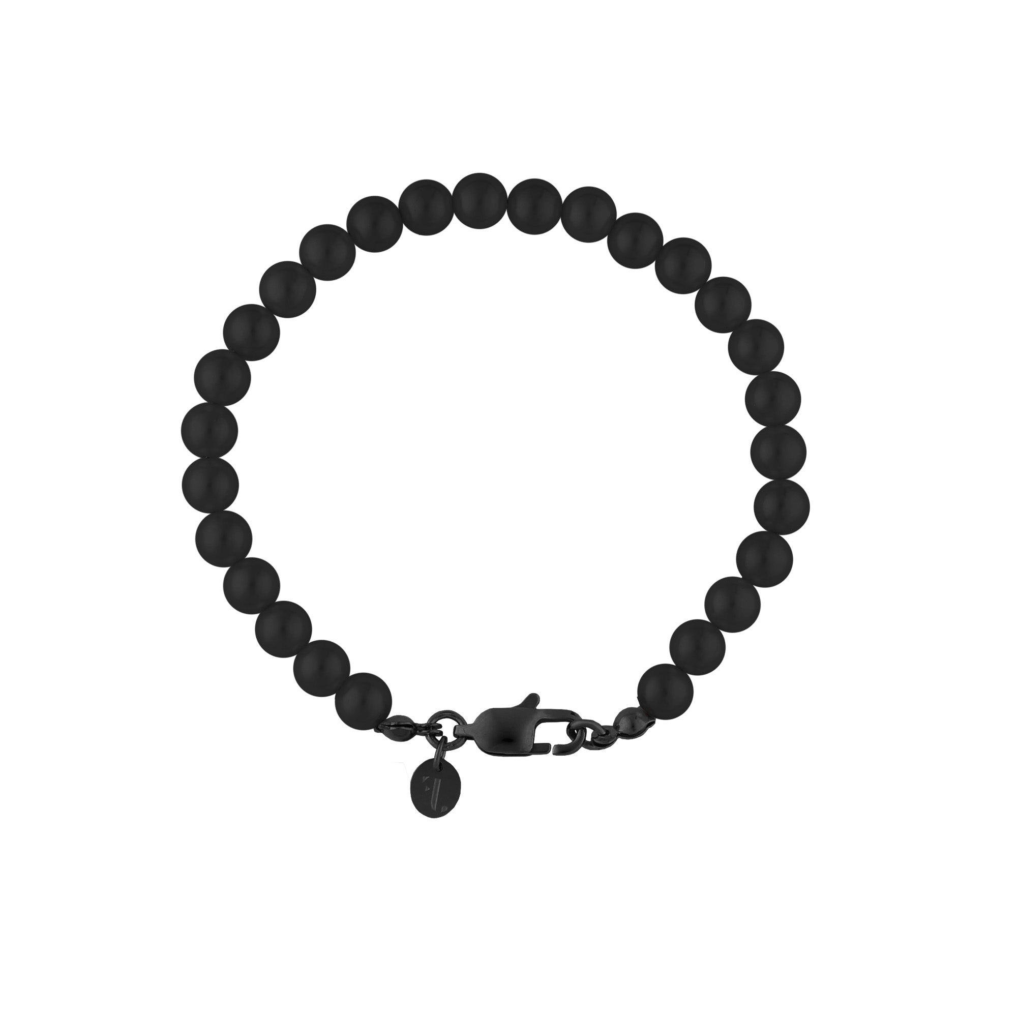 Dark Var men's bracelet by Five Jwlry, crafted with black onyx beads and a black stainless steel buckle. Available in sizes 20cm and 22cm. Made from water-resistant 316L stainless steel. Hypoallergenic with a 2-year warranty.