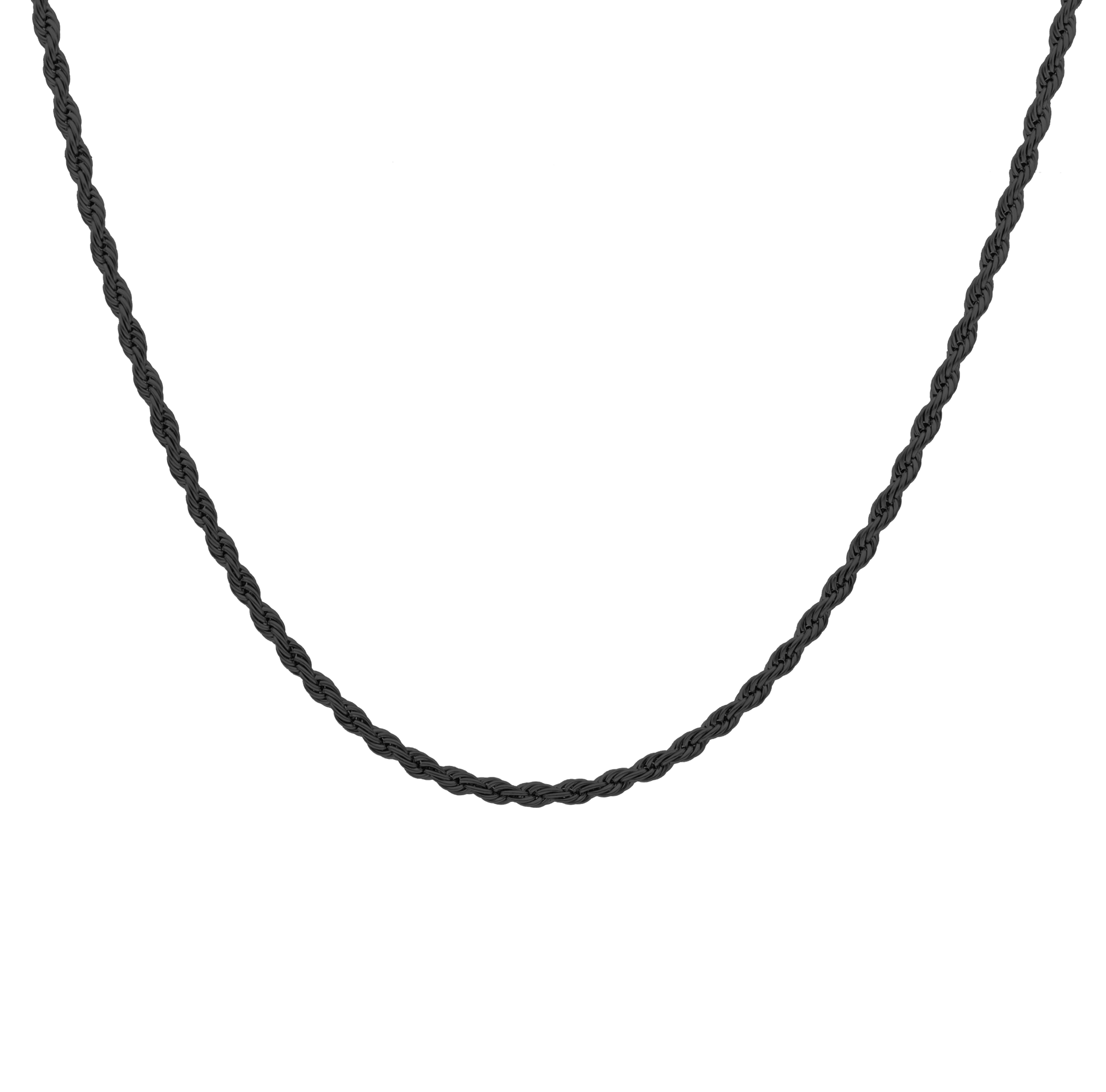 Baby Don men's necklace by Five Jwlry, crafted from a thin 2.5mm French rope twisted chain in black-colored, water-resistant 316L stainless steel. Available in sizes 45cm, 50cm, and 55cm. Hypoallergenic with a 2-year warranty.