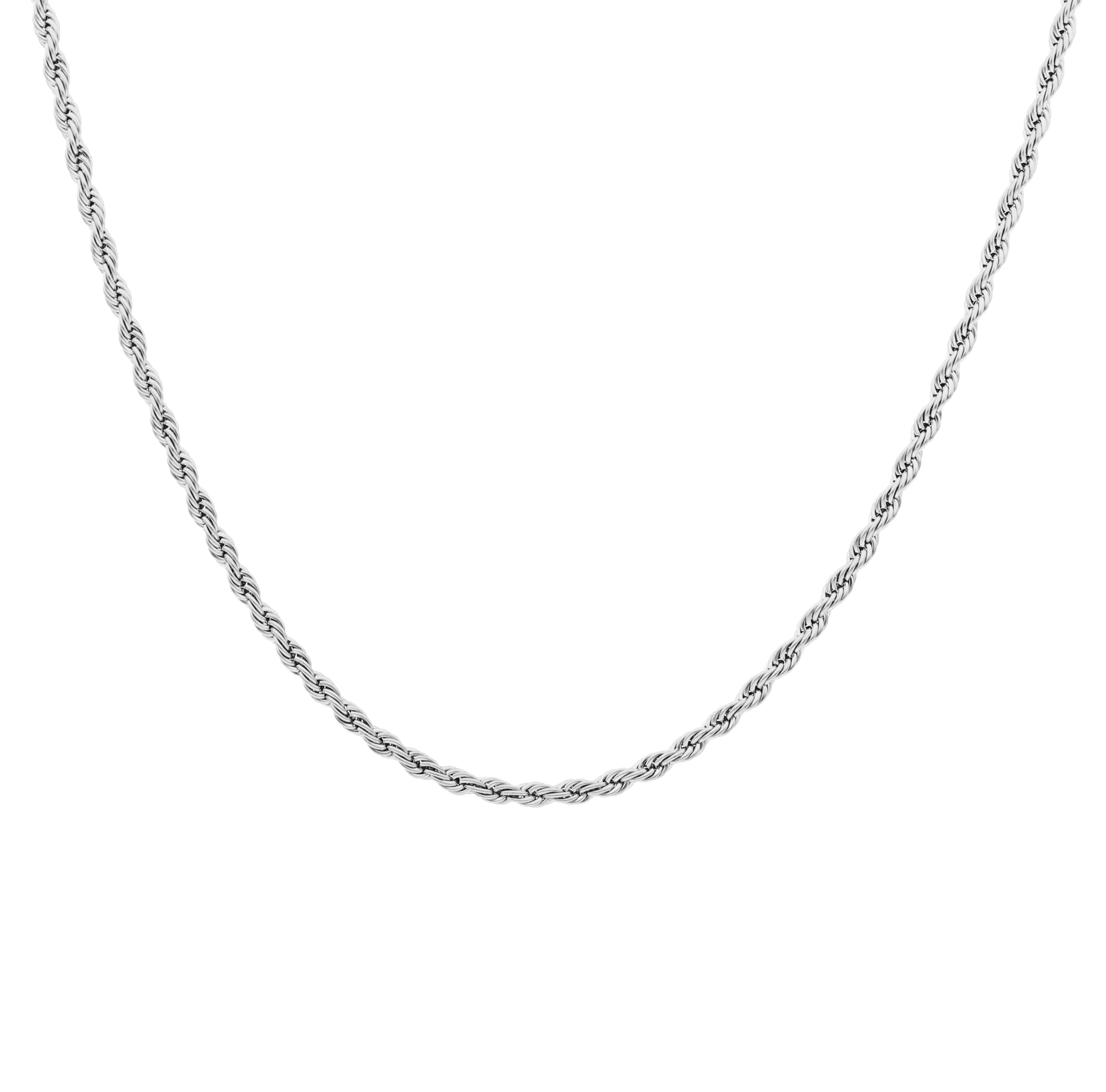 Baby Don men's necklace by Five Jwlry, crafted from a thin 2.5mm French rope twisted chain in silver-colored, water-resistant 316L stainless steel. Available in sizes 45cm, 50cm, and 55cm. Hypoallergenic with a 2-year warranty.