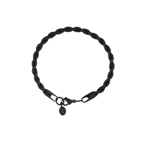 Don men's bracelet by Five Jwlry, crafted from a bold 5mm French rope twisted chain in black-colored, water-resistant 316L stainless steel. Available in sizes 20cm and 22cm. Hypoallergenic with a 2-year warranty.