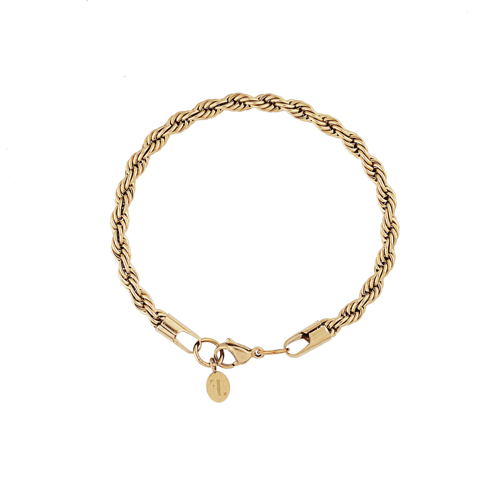 Don men's bracelet by Five Jwlry, crafted from a bold 5mm French rope twisted chain in gold-colored, water-resistant 316L stainless steel. Available in sizes 20cm and 22cm. Hypoallergenic with a 2-year warranty.