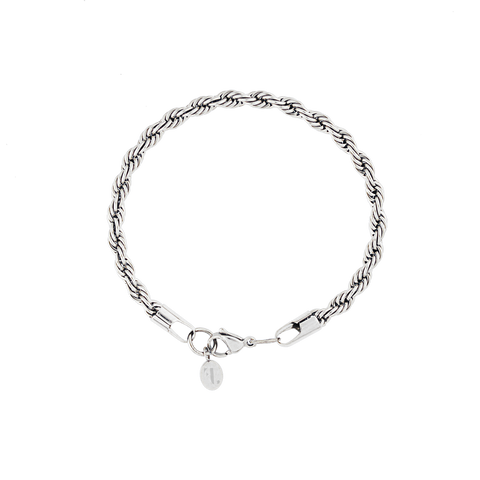 Don men's bracelet by Five Jwlry, crafted from a bold 5mm French rope twisted chain in silver-colored, water-resistant 316L stainless steel. Available in sizes 20cm and 22cm. Hypoallergenic with a 2-year warranty.