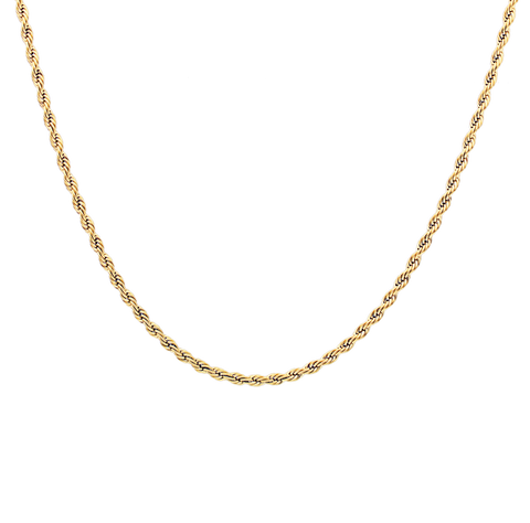 Donna women's necklace by Five Jwlry, crafted from a bold 3.5mm French rope twisted chain in gold-colored, water-resistant 316L stainless steel. Available in sizes 45cm and 50cm. Hypoallergenic with a 2-year warranty.