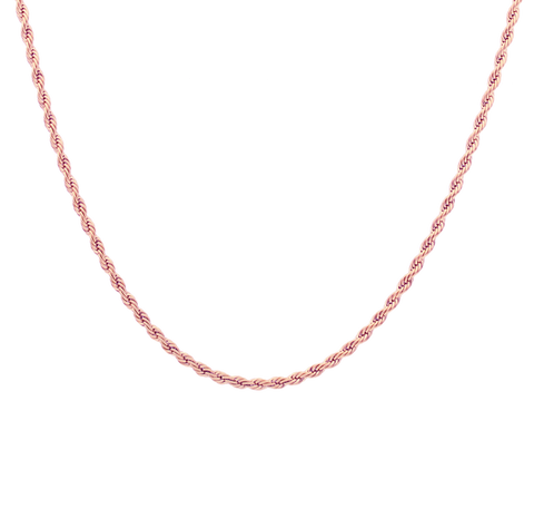 Donna women's necklace by Five Jwlry, crafted from a bold 3.5mm French rope twisted chain in rose gold colored, water-resistant 316L stainless steel. Available in sizes 45cm and 50cm. Hypoallergenic with a 2-year warranty.