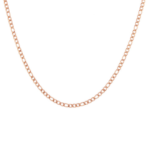 Valencia women's necklace by Five Jwlry, crafted from a 4mm figaro chain in rose gold colored, water-resistant 316L stainless steel. Available in size 40cm with a 5cm extension. Hypoallergenic with a 2-year warranty.