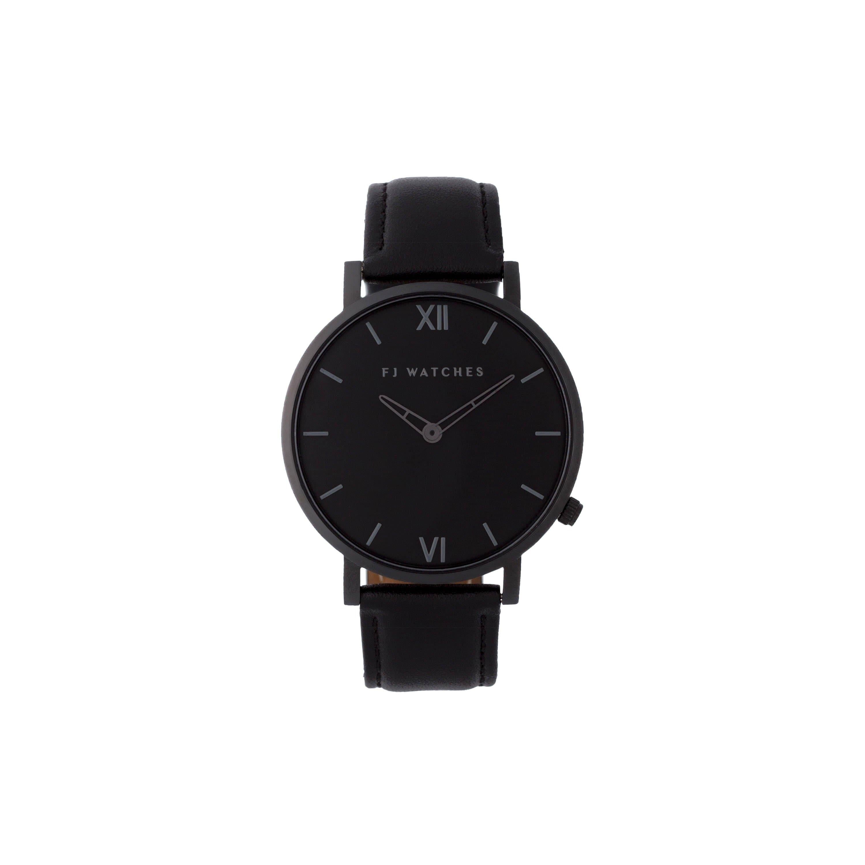 FJ Watches Dark moon all black watch for women 36mm with leather strap minimalist