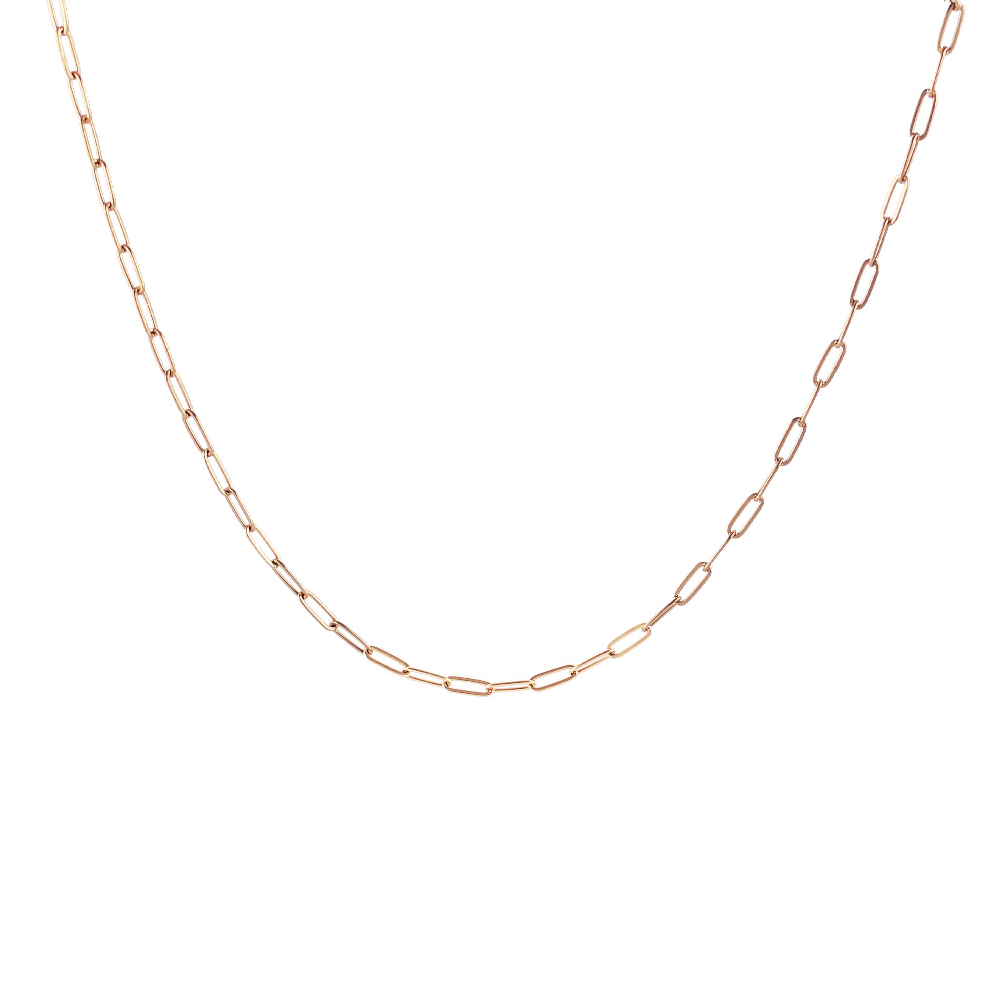 Maritsa women's necklace by Five Jwlry, crafted from a 3mm paperclip chain in rose gold colored, water-resistant 316L stainless steel. Available in size 37cm with a 5cm extension. Hypoallergenic with a 2-year warranty.