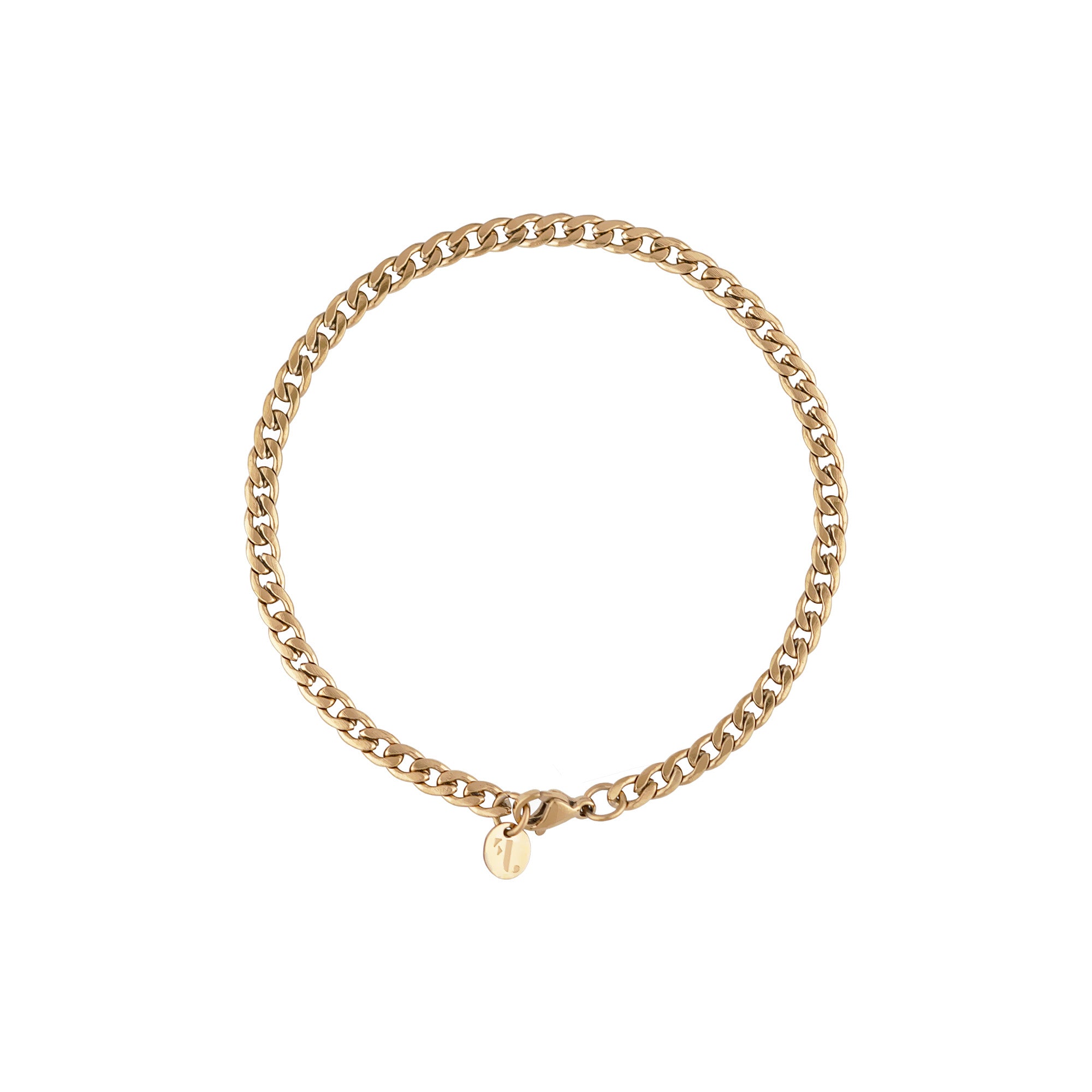 Mirik men's bracelet by Five Jwlry, designed with a 4mm flat wide woven Cuban link chain in a gold hue, made from water-resistant 316L stainless steel. Offered in sizes 20cm and 22cm. Hypoallergenic and backed by a 2-year warranty.
