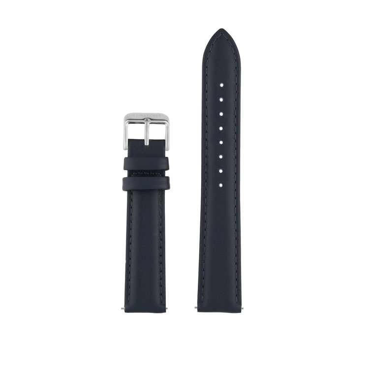 Navy blue band strap leather watch FJ Watches 20mm easy release silver