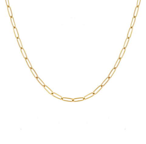 PRAZ men's necklace by Five Jwlry, crafted from a 5mm paperclip chain in gold-colored, water-resistant 316L stainless steel. Available in sizes 45cm, 50cm, and 55cm. Hypoallergenic with a 2-year warranty.