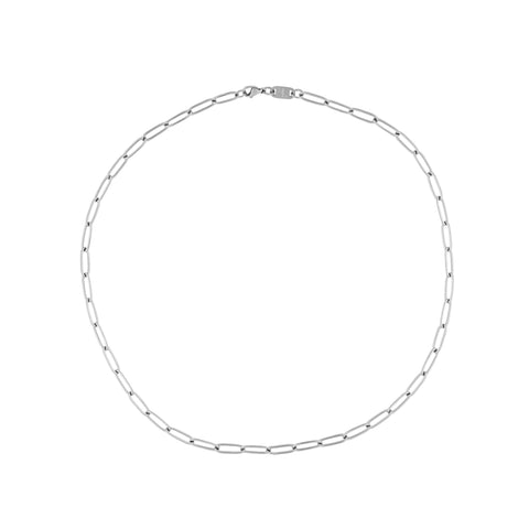 PRAZ men's necklace by Five Jwlry, crafted from a 5mm paperclip chain in silver-colored, water-resistant 316L stainless steel. Available in sizes 45cm, 50cm, and 55cm. Hypoallergenic with a 2-year warranty.