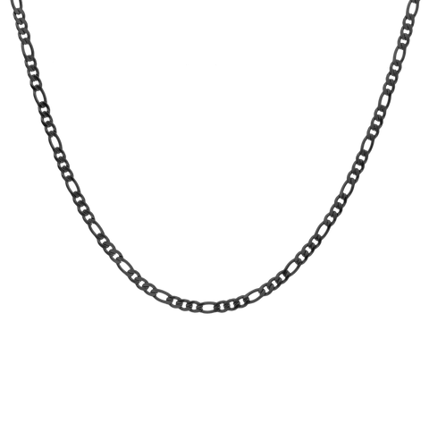 Rhône men's necklace by Five Jwlry, crafted from a 4mm figaro chain in black-colored, water-resistant 316L stainless steel. Available in sizes 45cm, 55cm, and 65cm. Hypoallergenic with a 2-year warranty.