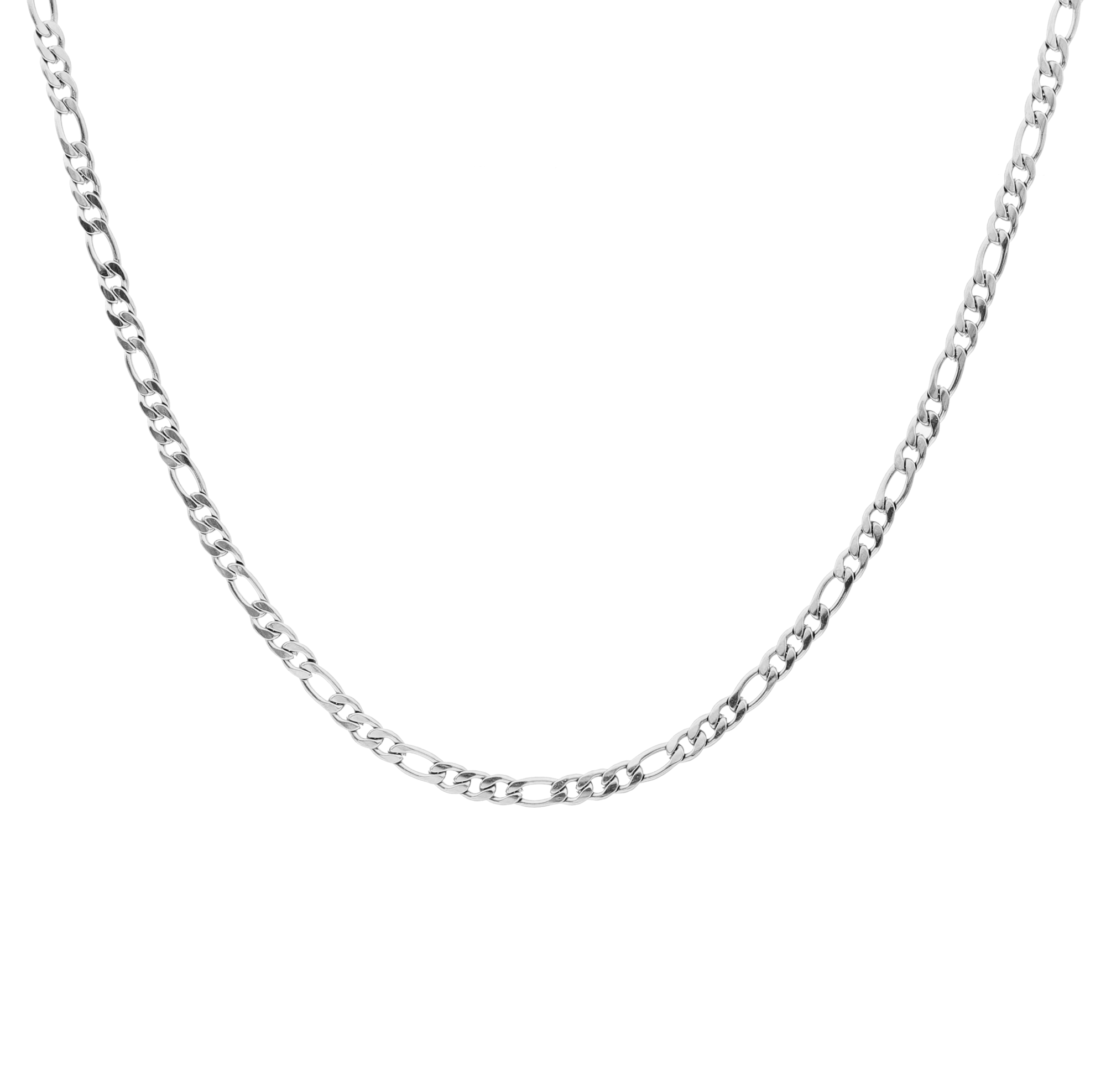 Rhône men's necklace by Five Jwlry, crafted from a 4mm figaro chain in silver-colored, water-resistant 316L stainless steel. Available in sizes 45cm, 55cm, and 65cm. Hypoallergenic with a 2-year warranty.