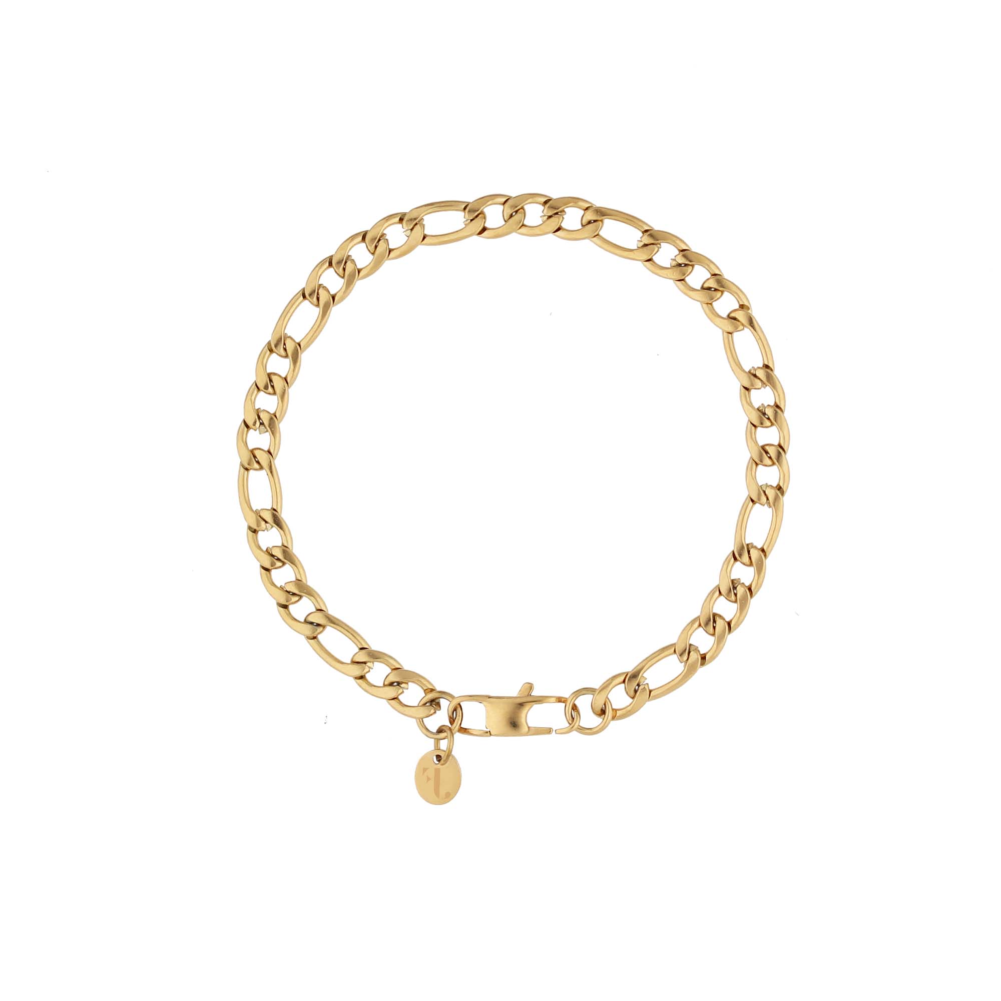Rhône men's bracelet by Five Jwlry, crafted from a 5mm figaro chain in gold-colored, water-resistant 316L stainless steel. Available in sizes 20cm and 22cm, and hypoallergenic.