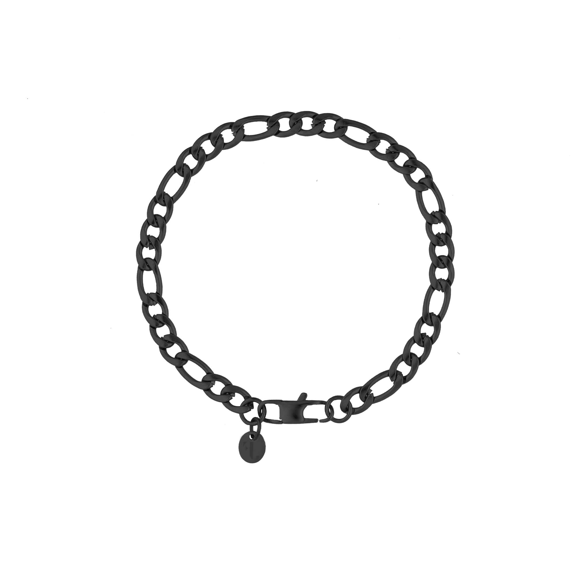 Rhône men's bracelet by Five Jwlry, crafted from a 5mm figaro chain in black-colored, water-resistant 316L stainless steel. Available in sizes 20cm and 22cm, and hypoallergenic.