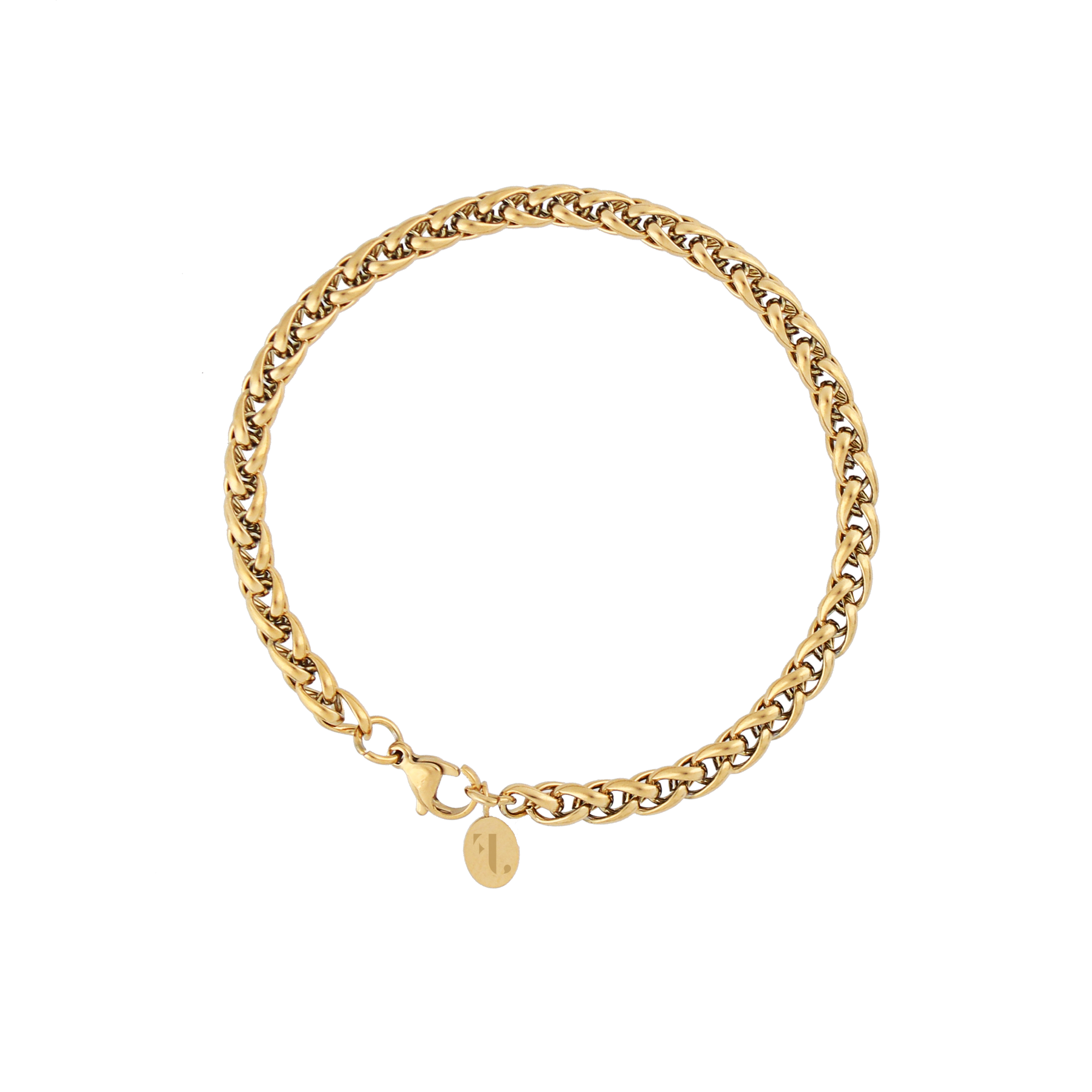 TAGE men's bracelet by Five Jwlry, designed with a 5mm wheat chain inspired by flower basket chains in gold-colored, water-resistant 316L stainless steel. Available in sizes 20cm and 23cm. Hypoallergenic with a 2-year warranty.