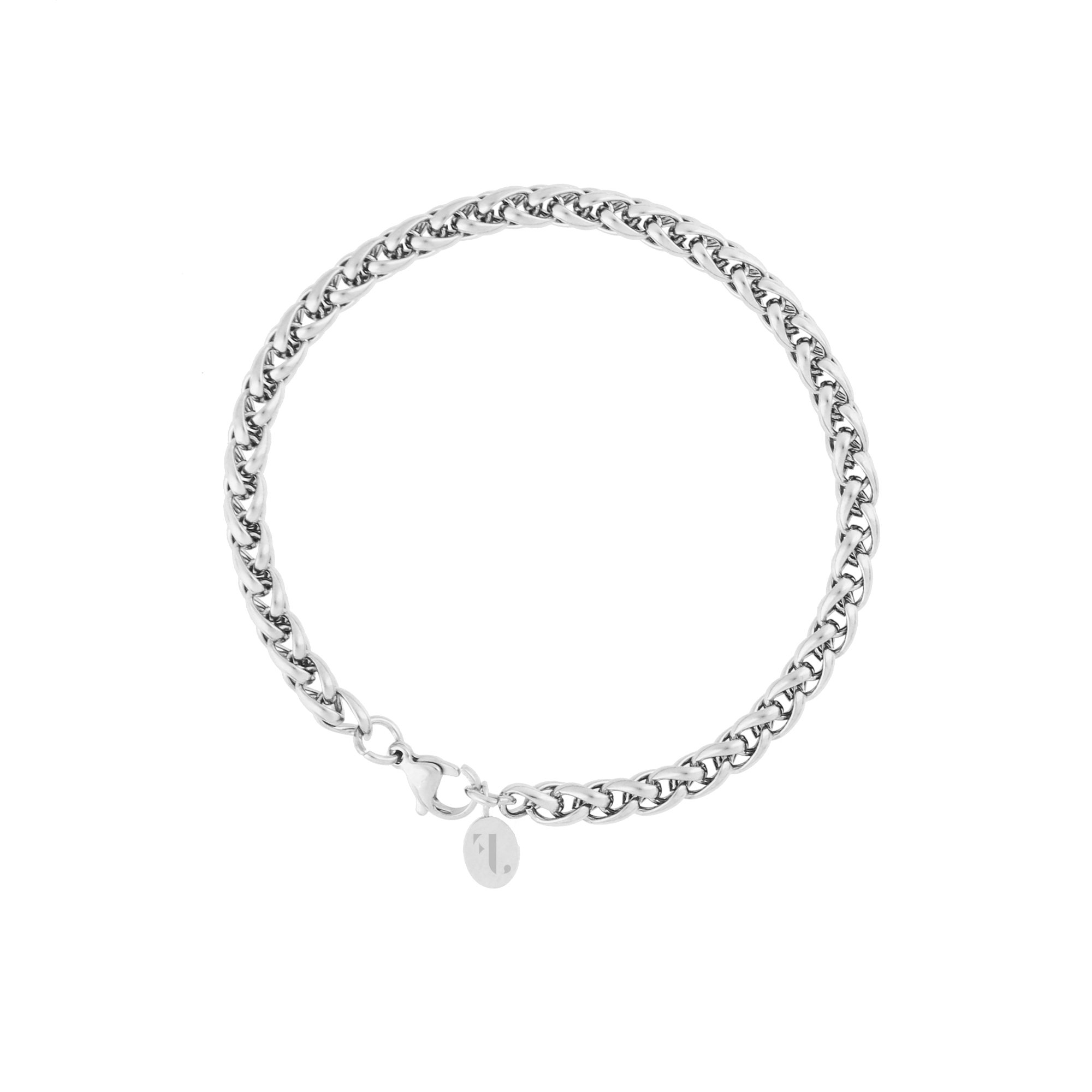 TAGE men's bracelet by Five Jwlry, designed with a 5mm wheat chain inspired by flower basket chains in silver-colored, water-resistant 316L stainless steel. Available in sizes 20cm and 23cm. Hypoallergenic with a 2-year warranty.
